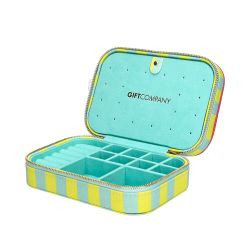 Schmucketui Baumwolle Treasure S gestreift hellgrün/ türkis 16x11x5,5cm