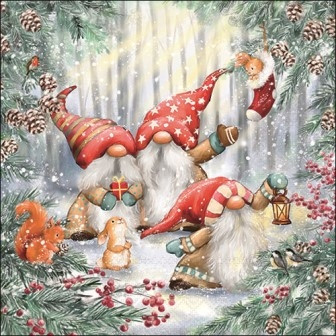 Serviette Gnomes snowy in forest 33x33cm