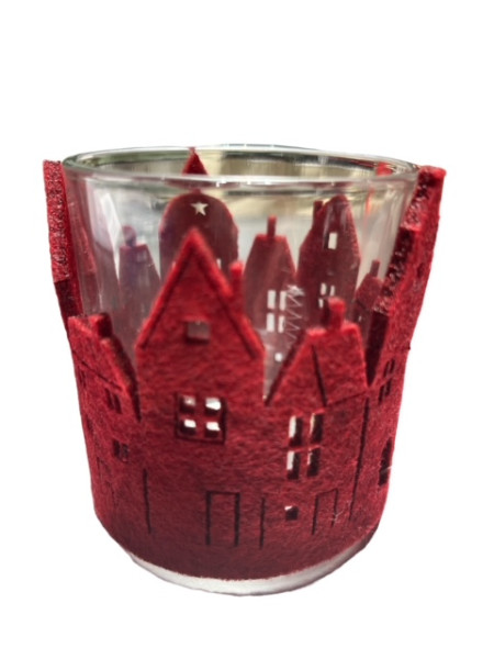 Windlicht Häuser rot 7x8cm