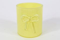 Windlicht Schleife Glas gelb 9x9x10cm