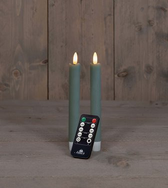 LED Stabkerze Rustikal Wachs jade grün 18cm 2Stück