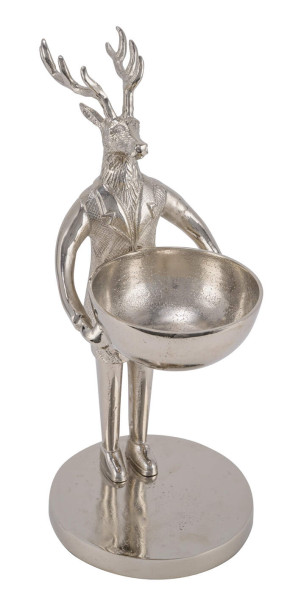 Hirsch Alu mit Schale stehend silber 28x18x41cm