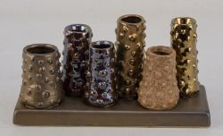 Vasen auf Platte Steingut brau gold D2cm, 18,5x7x9cm