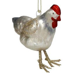 Hänger Glas Huhn weiß 9,5cm