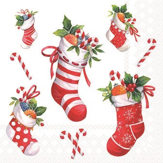 Serviette X-Mas stockings white 33x33cm
