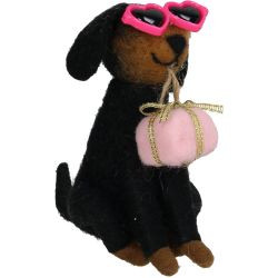 Hänger Hund Sonnenbrille Filz schwarz 10,5cm