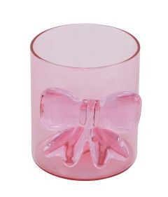 Windlicht Glas m. Schleife pink 9x8,5x9cm