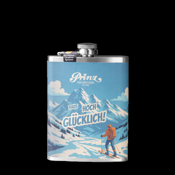 Prinz Flachmann Ski Hoch in die Berge, Alte Williams Christ Birne 0,2l