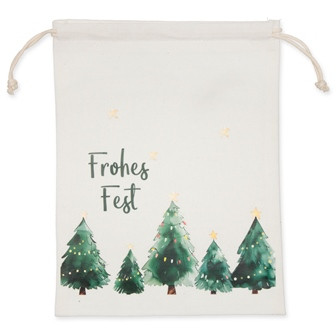 Geschenkbeutel Weihnachtsbäume creme/grün