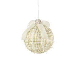 Kugel Tweed Schleife creme Polyester 11x10cm