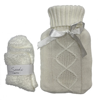 Wärmflasche Socken Set weiss 700ml