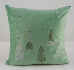 Kissen m. Tannenbaum Samt salb Kristalle/Strass, 42x42x16cm