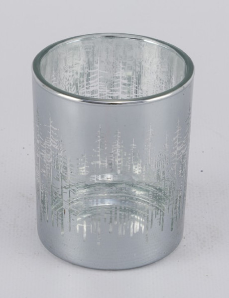 Windlicht Tanne Glas silber 6x6x7,5cm