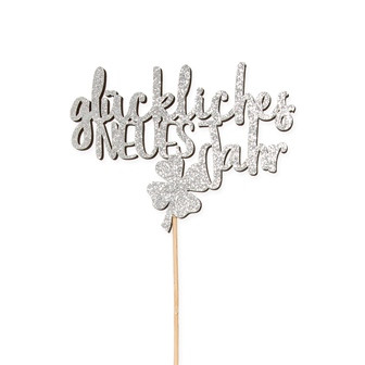 Stecker glückliches NEUES Jahr Holz silber glitter