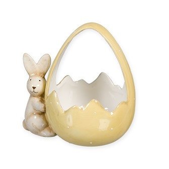 Korb Hase Porzellan gelb/weiss/natur