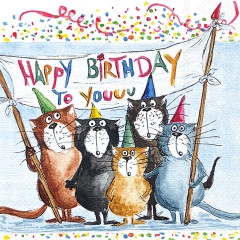 Serviette Cats birthday 33x33cm