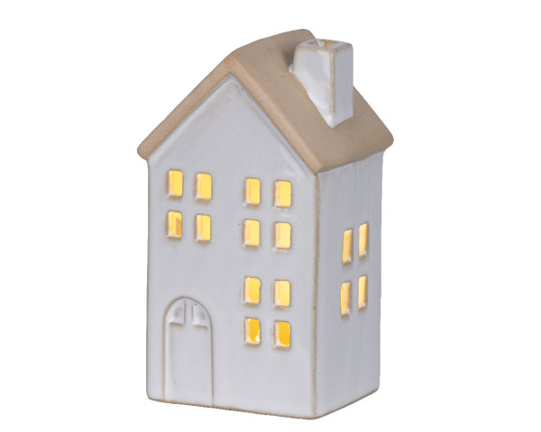 LED Haus Porzellan weiss/warmes weiss 6.2x7.4x12.7cm