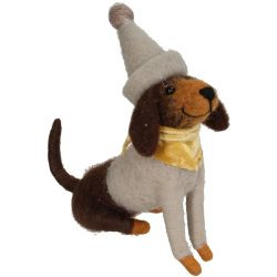 Hänger Hund m Mütze Filz beige 15cm
