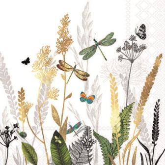 Serviette Ornamental flowers white 25x25cm