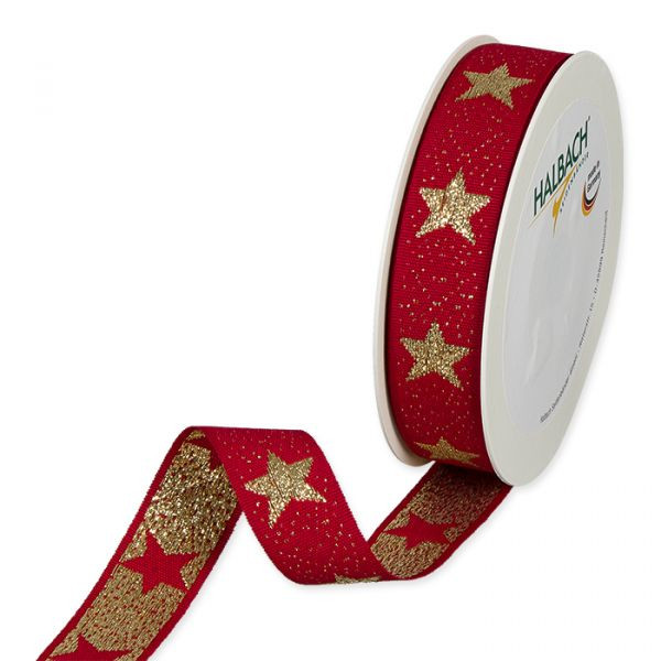 Band Weihnacht Lurexsterne 25mmx15m rot/gold