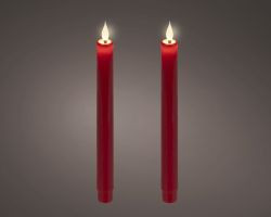 LED Tafelkerze rot indoor 24x2,2cm 2er Set