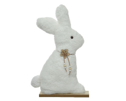 Hase Plüsch m.Blume Holz weiss 5x13x21cm