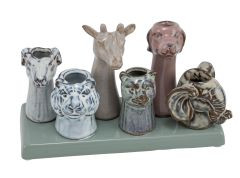 Vasen 6er auf Fuß Tiere Steingut Pastelltöne 18,5x7x11cm