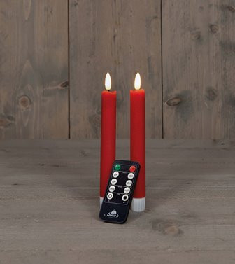 LED Stabkerze Rustikal Wachs rot 18cm 2Stück