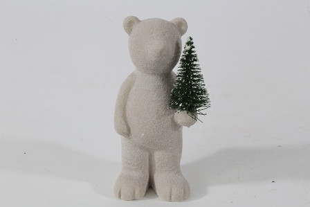 Bär Keramik beige/grün 6,3x6x12,2cm