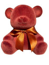 Teddybär mit Schleife sitzend geflockt braun 15cm