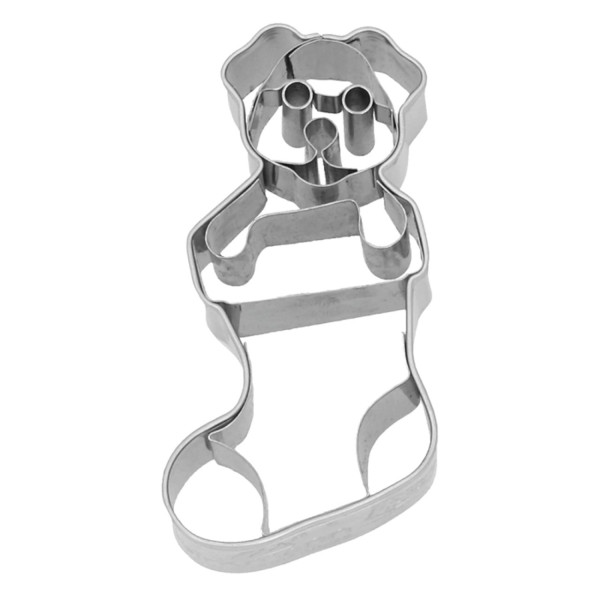 Ausstechform Hund in Socke Edelstahl 7cm mit Innenprägung PG grün