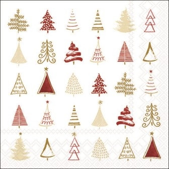 Serviette Christmas tree doodles red 33x33cm