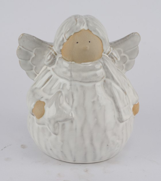 Engel Keramik glasiert creme 14x11x16cm