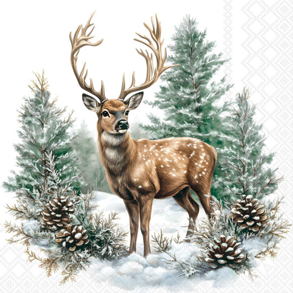Serviette Winter stag white 33x33cm