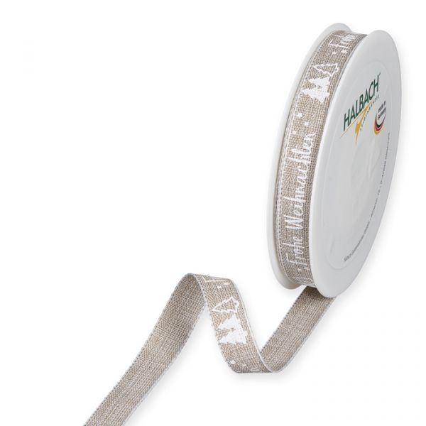 Band Frohe Weihnachten 15mmx20m leinen/weiss