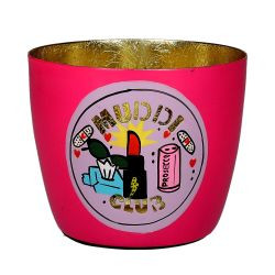 Windlicht Madras M, Motiv: Muddi Club Eisen hot pink/gold H8,5cm, D10cm