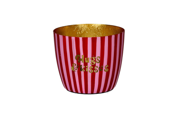 Windlicht Hugs and Kisses, pink/ gold 8,5cm Ø10cm