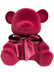 Teddybär mit Schleife sitzend geflockt dunkelrot 25cm