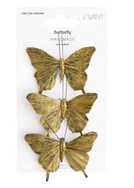 Federdeko BUTTERFLY 6x9cm gold 3Stück