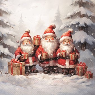 Serviette Santa triplets 33x33cm
