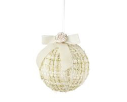 Kugel Tweed Schleife creme Polyester 9x8cm
