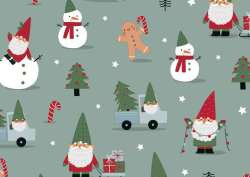 Geschenkpapier 2mx70cm Christmas Gnomes, gray green