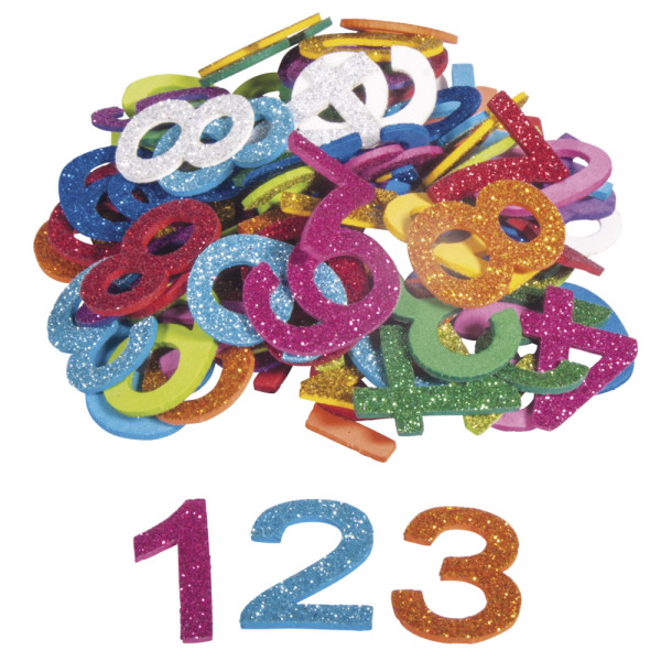 Moosgummi Zahlen Glitter 3cm, selbstklebend, SB-Btl 100