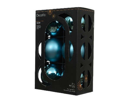 Kugeln Glas folk blue mix 6St. 8cm