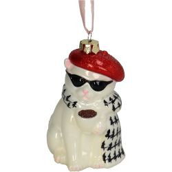 Hänger Glas Katze weiß 10cm