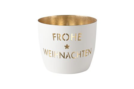 Windlicht Frohe Weihnachten weiß gold H8,5cm Ø10cm