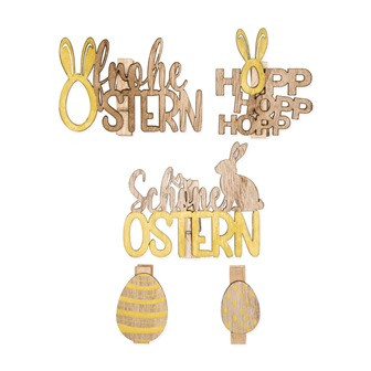 Holzklammern Ostern gelb/natur 5Stück