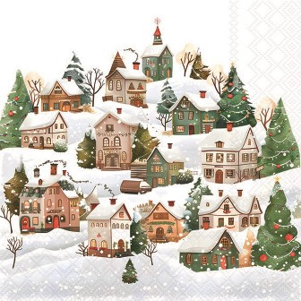 Serviette Winter village 33x33cm