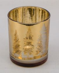 Windlicht Glas Tanne gold 8,5x8,5x10cm