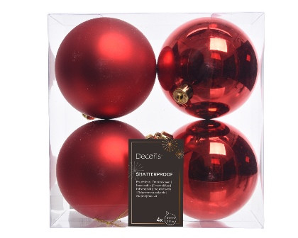 Kugeln bruchfest weihnachtsrot mix 4St. 10cm